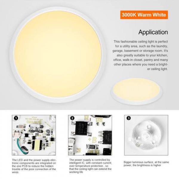 36W LED All-Plastic Ceiling Lamp Living Room Bathroom Kitchen Lamp Warm White 
