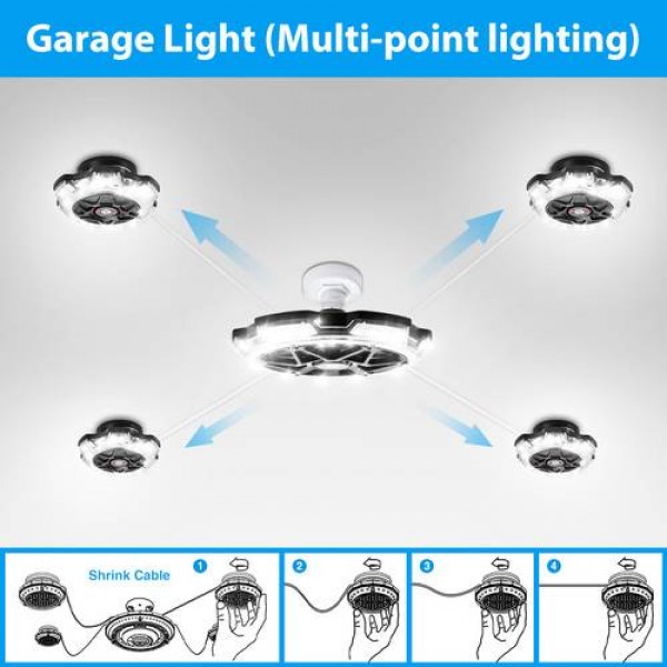 1/2/4x Garage Light Round 5-Head Lighting Ultra-high Brightness E26/E27 Black 
