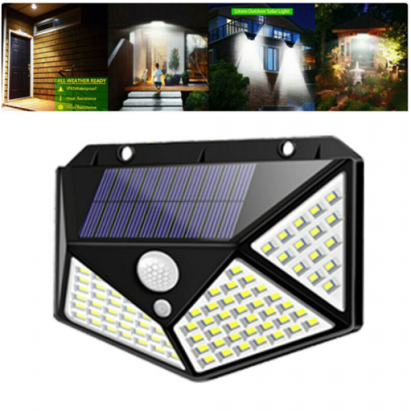 100LED Solar Power PIR Motion Sensor Wall Light Outdoor Garden Lamp Waterproof 