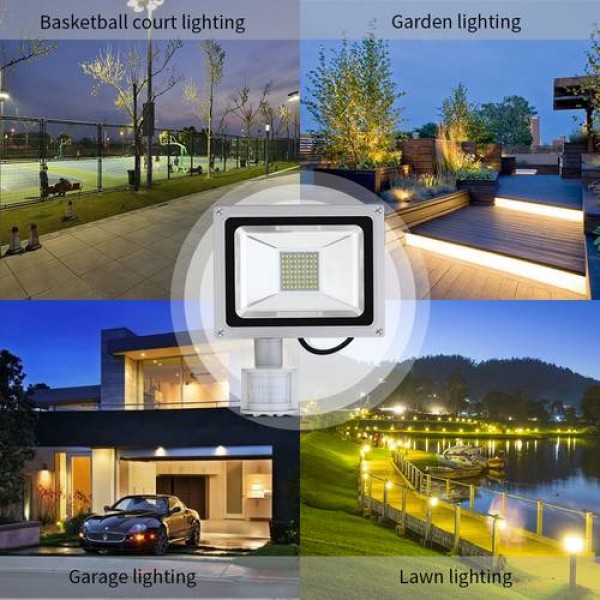 30W LED Motion Sensor Floodlight Waterproof LED Working Light Cool White US 