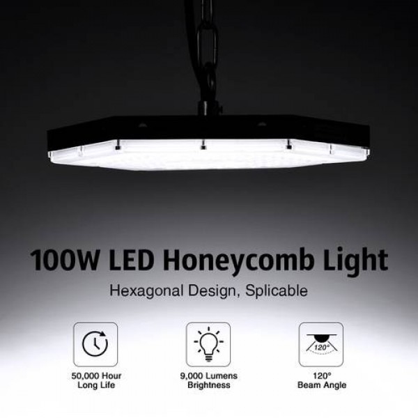 100W Hanging Chain Yype LED High Bay Light Warehouse Workshop Lights Industrial 