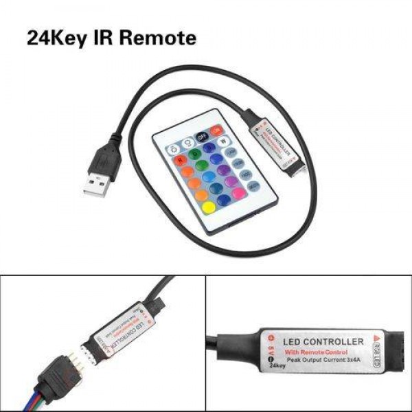 0.5M - 2M LED RGB TV Strip 30LED IP65 Wasserdicht+ MINI 24 Key USB Controller 