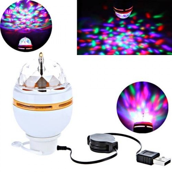 3W LED Portable Stage DJ Light Auto Rotating Bulb with USB Interface 